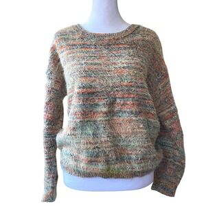 Striped Fuzzy Eyelash Knit Orange Sweater Medium Boho Granola Hippie Artsy Soft